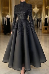 modest blue Semi Formal Prom dresses lace emroidery evening dress